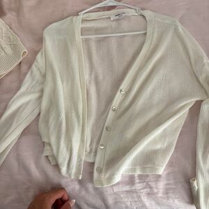 DOUBLE ZERO Knitted Layering Medium Women's Cream and White Cardigan